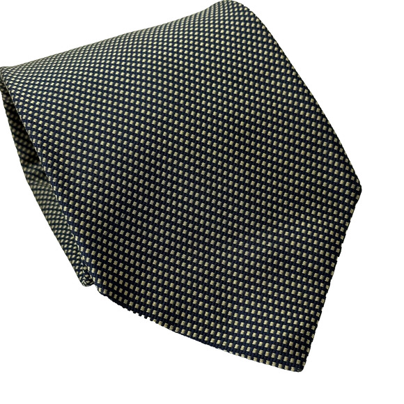 Brooks Brothers Makers Neck Tie All Silk Made in USA Navy w/Gold Geometric CLEAN - Picture 1 of 9